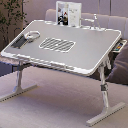 NestDesk | Adjustable Laptop Bed Tray with Cooling Fan, LED Light & Storage Drawer